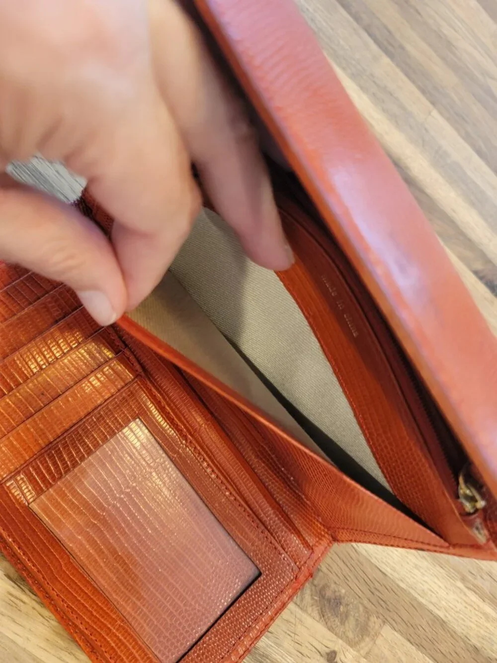 Vintage Kate Spade Burnt Orange Snake Embossed Long Leather Tri Fold Wallet